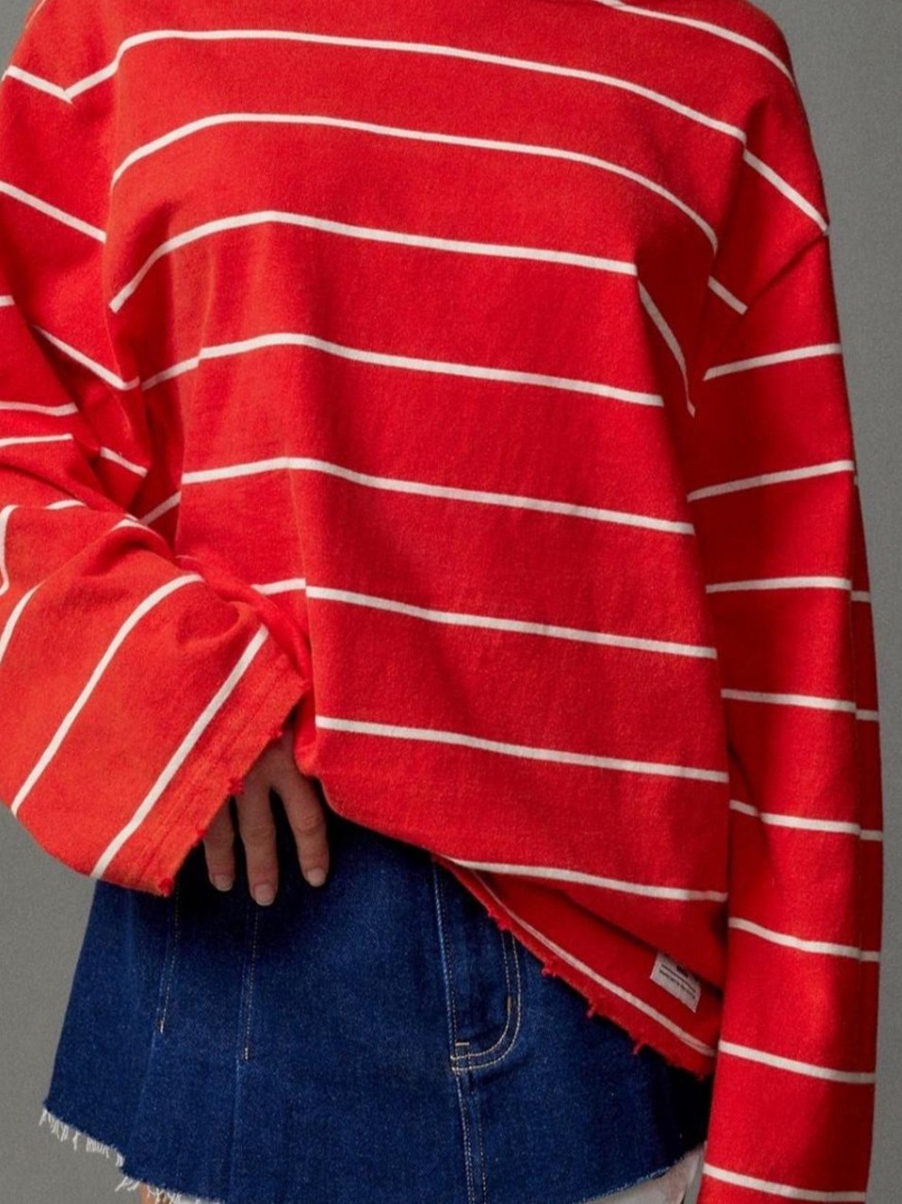 BDG Carmen Oversized Long-Sleeve Tee, Red & White Stripes, S